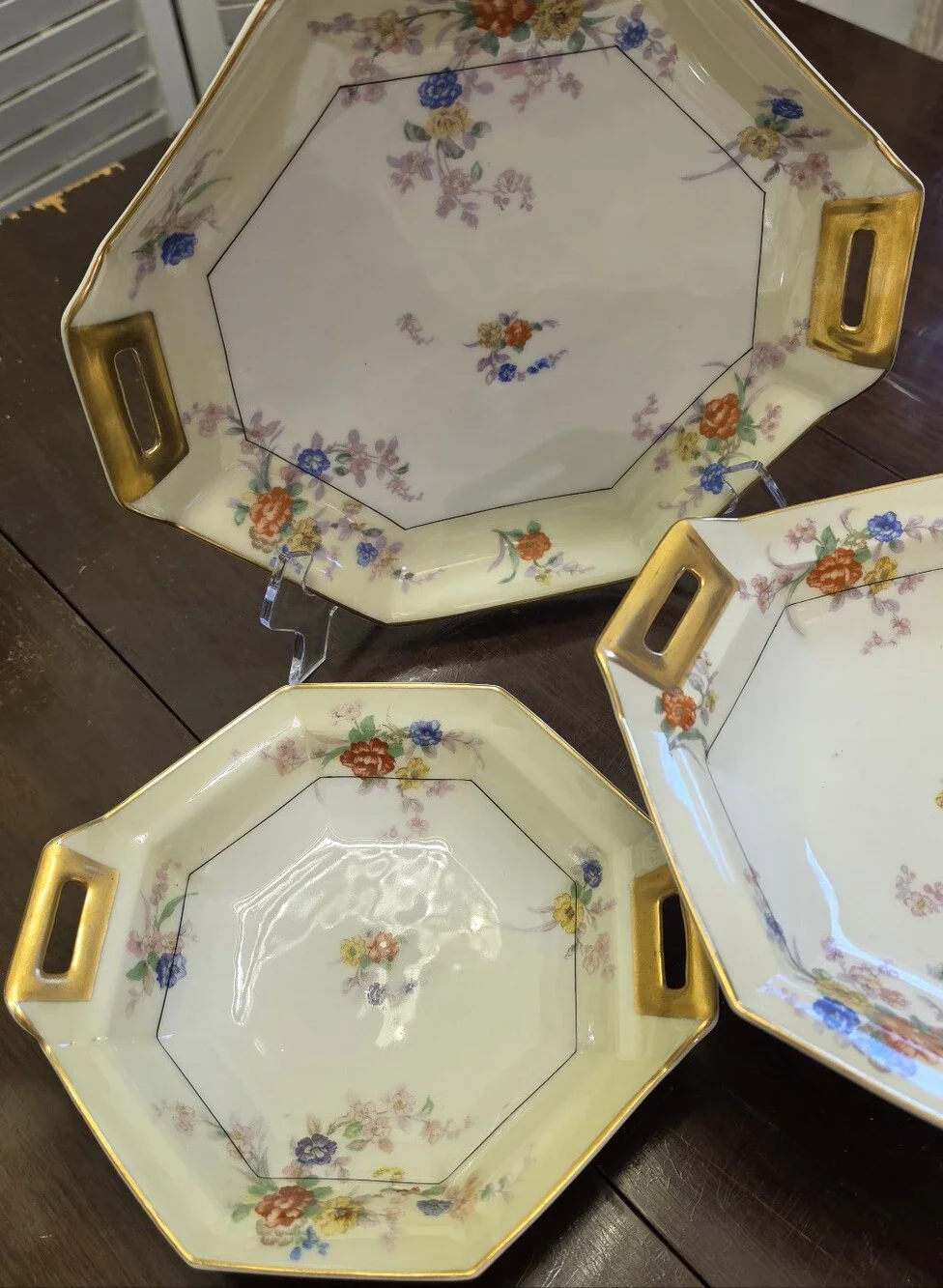 Theodore Haviland Limoges Jewel 3pc Serving Lot Octagonal Bowls & Platter 1920s